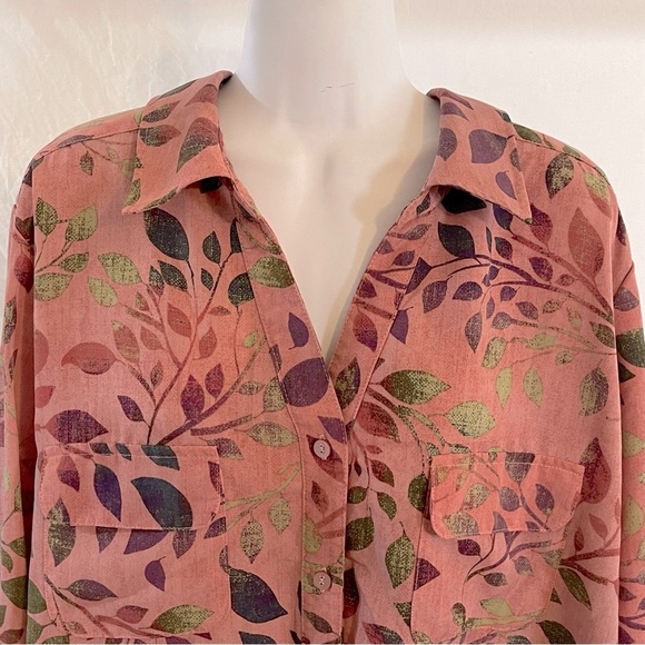 Denim & Co. Women's Button Down Shirt - Pink and Green - Picture 5 of 8